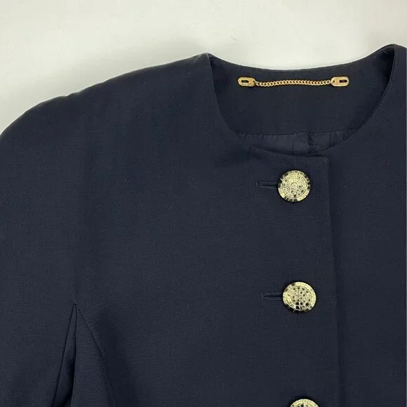 ESCADA Margaretha Ley Vintage Navy Blue Padded Shoulder Jacket/Blazer Size 36 - Picture 5 of 9